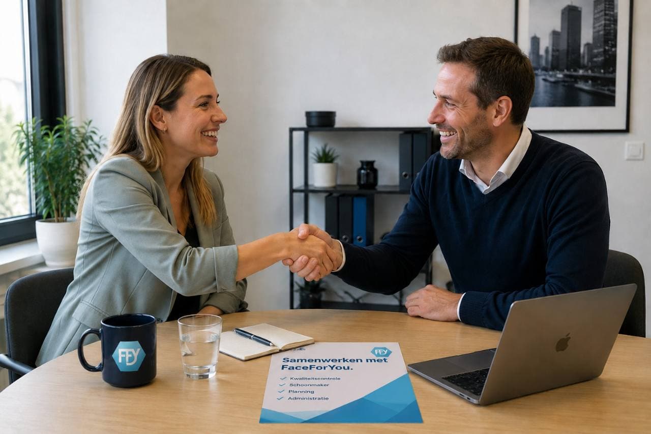 Samenwerken met FaceForYou, een partner sluit de samenwerking met een handdruk